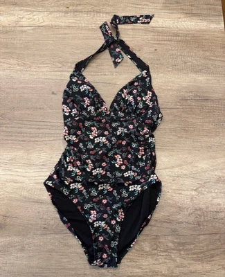 Traje de baño GAP de una pieza negro floral halter corbata para mujer talla XS Foto 1 de 3