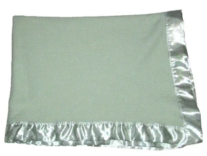 Starting Out Sage Green Thermal Satin Trim Baby Blanket 60% Cotton Security - Picture 1 of 4