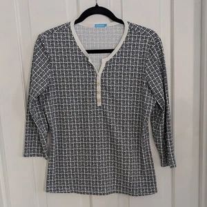 J. McLaughlin Womens Henley Top Large Catalina Cloth Coastal Stretch 3/4 Sleeve - Picture 1 of 5