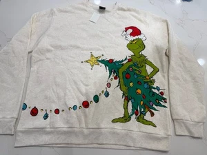 NWT The Grinch Sweatshirt XL Dr Seuss Beige Christmas Grinchmas Grinch & Max - Picture 1 of 8