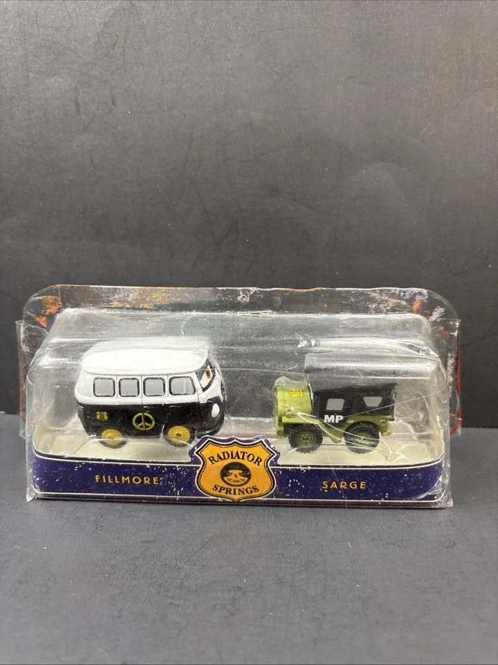 DISNEY PIXAR CARS RADIATOR SPRINGS ADVENTURES FILLMORE PEACE VW  & MP SARGE READ - Image 1 of 4
