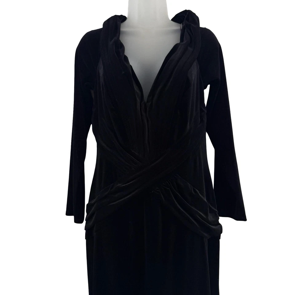 Vintage Tadashi Shoji Dress Womens XL Black Velvet Long Sleeve Ruched Gown Y2K - Image 1 of 4