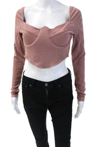 Superdown Women's Scoop Neck Long Sleeves Ribbed Blouse Mauve Size M - Picture 1 of 6