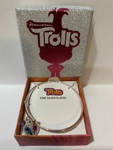 Dreamworks Fine Silver Plated Children’s Trolls Crystal Charm Bangle-Poppy - Picture 1 of 6