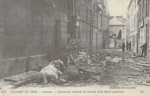 CP Repro 271 Guerre de 1914 Soissons enlevant les harnais d'un cheval agonisant - Picture 1 of 2