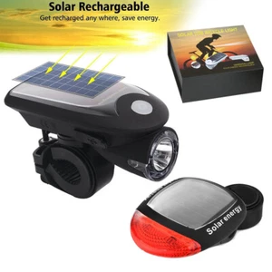 Solar Power Bike Light USB 3 Mode Bicycle Front Tail Light Lamp Bike Headlight - Picture 1 of 12