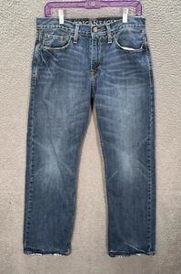 American Eagle Jeans Mens 30x30 Blue Relaxed Straight Distressed Whiskered Y2K - Picture 1 of 10