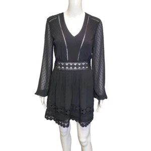 Free Generation LA Minikleid schwarz V-Ausschnitt Boho Cutout Langarm Gr. M - Bild 1 von 10