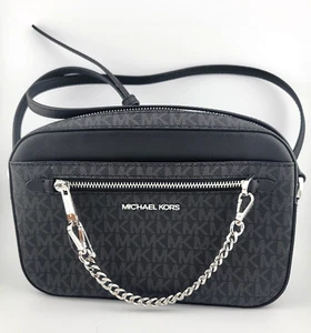 Michael Kors Jet Set Umhängetasche grau Monogramm Kette Kunstleder - Bild 1 von 14