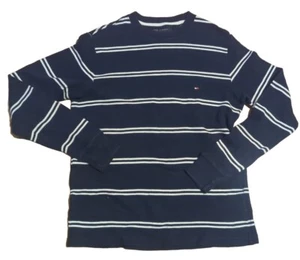 Tommy Hilfiger Woman's Striped Jumper Sweatshirt Medium Navy Cotton - Picture 1 of 15