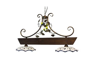 BILANCIERE 2 LUCI IN LEGNO NOCE CERAMICA E FERRO ART.ALF280C - Picture 1 of 3