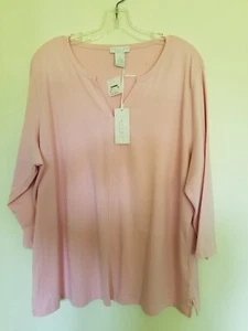 Tweeds Woman Plus Size 3/4 sleeve top 2X T-Shirt Pink Pima Cotton stretch - Picture 1 of 6