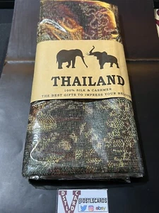 100% Silk and Cashmere Thailand Pashmina Scarf - Colour Green Gold & Red - Bild 1 von 3