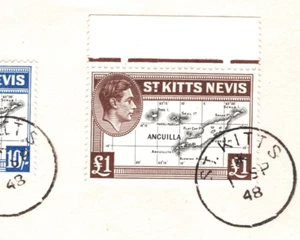 ST KITTS & NEVIS 1948 FDC KGVI 10s £1 *HIGH VALUES* Local First Day Cover YX219 - Picture 1 of 13