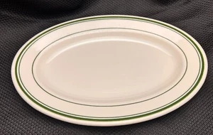 Plato ovalado vintage Buffalo by Oneida grande a rayas verdes artículos de restaurante - Imagen 1 de 5