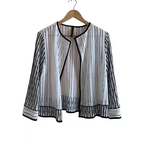 IC By Connie K Jacket Woman Large Black White Open Front Mesh Artsy Lagenlook - Picture 1 of 13