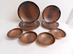 B7 - ShunTa Melamine Dinnerware Set 10pc  Brown Woodgrain Design - Picture 1 of 5