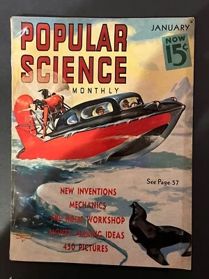 Январь 1938 Popular Science Magazine Vol 132 No 1 Arctic Iceboat винтажный 1930-е - Изображение 1 из 4