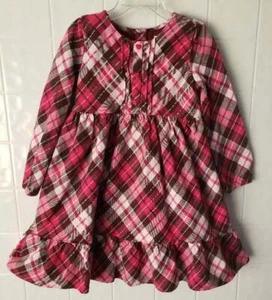 Gymboree Girls Size 5 Red Pink Gray Flannel Plaid Dress Long Sleeve Casual - Picture 1 of 3