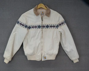 Vintage Carhartt Aztec White Canvas Jacket Size Small Quilt Lined Santa Fe - Picture 1 of 7