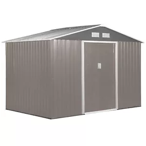 Outsunny 9 x 6FT Galvanised Garden Storage Shed with Sliding Door, Grey - Picture 1 of 11