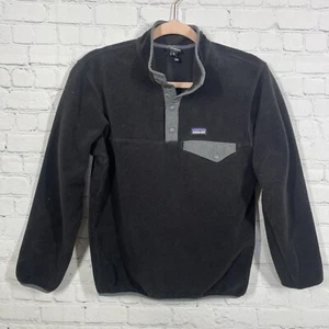 Patagonia Synchilla 1/4 Snap Fleece Pullover Kids Youth XL Colorblock Black Gray - Picture 1 of 10