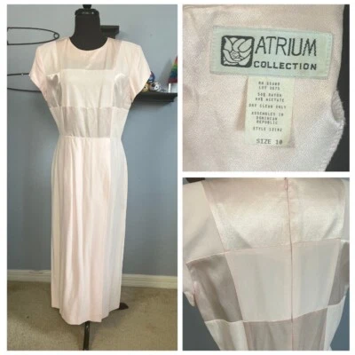 Vtg 80 90s ATRIUM Light Pink Satin and Crepe Rayon Acetate Dress Size 10 M/L - Image 1 of 4