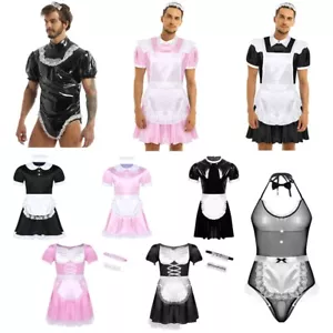 Mens Sissy French Maid Role Play Costume Cosplay Uniform Lingerie Dress Outfits - Picture 1 of 109