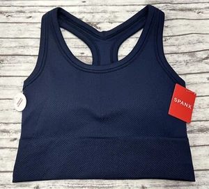 Spanx Seamless Ribbed Sports Bra X Small Navy Blue Racerback Medium Support - Picture 1 of 8