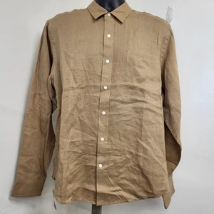 LANDS' END Linen Shirt Men's Size L (42-44) Rich Camel Long Sleeve Button Up Tan - Picture 1 of 16