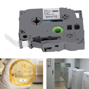 Label Maker Tape 12mm Width 8M Length Black On White Waterproof Covering Strong - Picture 1 of 22