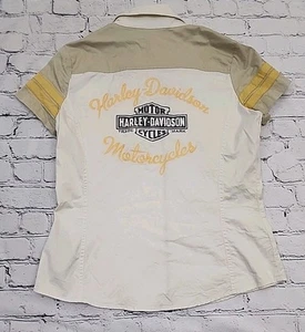 Camisa mecánica Y2K Harley Davidson para mujer mediana envejecida deletreada cremallera completa - Imagen 1 de 8