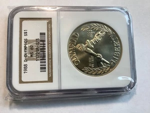 1988 D NGC MS69 Silver 1oz Dollar Olympics Commemorative Uncirculated UNC - Bild 1 von 2