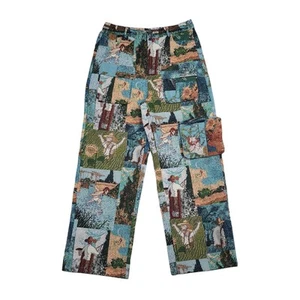 Womens Tapestry Baggy Cargo Pants AOP 30x30 Boho Hippie Festival Cottagecore - Picture 1 of 20