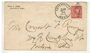1909 OSTERVILLE MASSACHUSETTS  - CHAS E LEWIS & 367 LINCOLN YEAR OF ISSUE - Picture 1 of 2