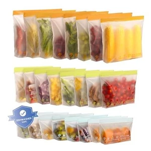 24 Pack Reusable Food Storage Bags,Leakproof Freezer Bags BPA Free Stand Up - Picture 1 of 7