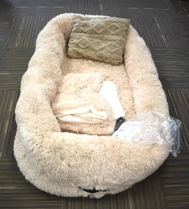 Human Dog Bed 68"35"x10" Tan Washable Large Human Size Dog Bed PV Velvet - Picture 1 of 5