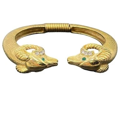 KJL Kenneth Jay Lane Avon Chapado en Oro Ram Aries HeadBracelet Ojos Verdes Puño Foto 1 de 4
