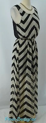 Vestido Boutique DOBLE CERO Maxi Largo Gasa Chevron Encaje Semi Transparente Talla M NUEVO Foto 1 de 4