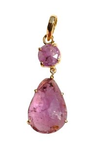 Pink Rose Cut Sapphire Gemstone gold Plated Pendant With 16'' Chain - Picture 1 of 12