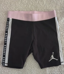 Air Jordan Bike Shorts Youth Girls Large Logo Taped Sides Black White Pink Waist - Picture 1 of 12