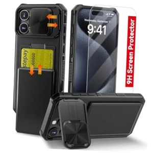 Slide Wallet Case for with Card iPhone 16 Pro Max Case 16 Pro Max-Black - Zdjęcie 1 z 7