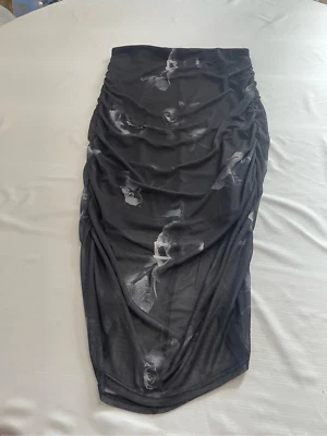 RM Rebecca Minkoff Falda Midi Transparente Negra Gris Floral Talla Pequeña Nueva Foto 1 de 4