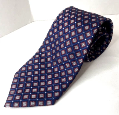 Corbata para hombre Kenneth Roberts platino 100 % seda roja, blanca y azul geométrica Foto 1 de 4