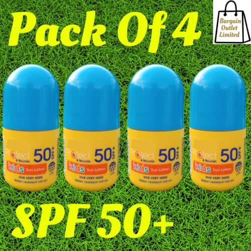 4 Pack SPF 50+ Kids Roll-On Suncream 50ml Waterproof Sun Lotion Cream Sunscreen