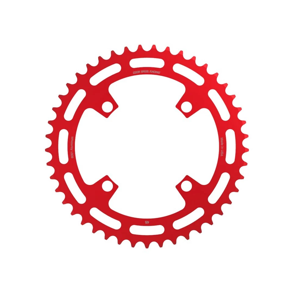 COOK BROS. ENGRANAJE DE CADENA RACING BMX 4 PERNOS 104mm HECHO EN EE. UU. CNC 45T ROJO Foto 1 de 1