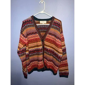Vintage The Peruvian Collection Multi Colored V-Neck Cardigan SZ L 100% Alpaca - Picture 1 of 9