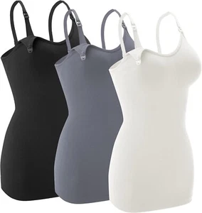 3 Pack Comfortable Nursing Tank Tops with Built-In Bra - Easy Nursing - Large - Picture 1 of 6
