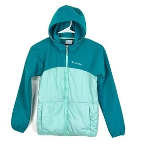 Columbia Jacket Youth Medium Green Fleece Lined Full Zip Front Hooded Cold Gear - Picture 1 of 12
