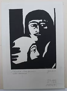 GRABADO ALEMÁN, 1950 Walter Glinka. Grabado en madera en negro de mujer y niño. - Imagen 1 de 2
